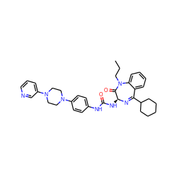 CCCN1C(=O)[C@H](NC(=O)Nc2ccc(N3CCN(c4cccnc4)CC3)cc2)N=C(C2CCCCC2)c2ccccc21 ZINC000029481568