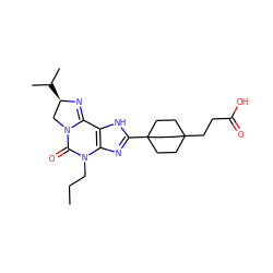 CCCN1C(=O)N2C[C@@H](C(C)C)N=C2c2[nH]c(C34CCC(CCC(=O)O)(CC3)CC4)nc21 ZINC000003943557