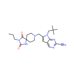 CCCN1C(=O)NC2(CCN(Cc3cc4cnc(C#N)nc4n3CC(C)(C)C)CC2)C1=O ZINC000045495382