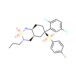 CCCN1C[C@@H]2C[C@](c3cc(F)ccc3F)(S(=O)(=O)c3ccc(Cl)cc3)CC[C@@H]2NS1(=O)=O ZINC000036175561