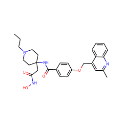 CCCN1CCC(CC(=O)NO)(NC(=O)c2ccc(OCc3cc(C)nc4ccccc34)cc2)CC1 ZINC000036351984