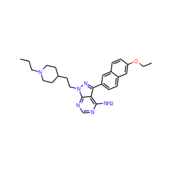 CCCN1CCC(CCn2nc(-c3ccc4cc(OCC)ccc4c3)c3c(N)ncnc32)CC1 ZINC000084690687