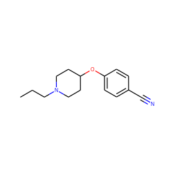 CCCN1CCC(Oc2ccc(C#N)cc2)CC1 ZINC000013613394