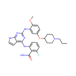 CCCN1CCC(Oc2ccc(OC)c(Nc3nc(Nc4cccc(F)c4C(N)=O)c4cc[nH]c4n3)c2)CC1 ZINC000044405160