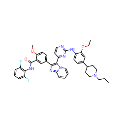 CCCN1CCC(c2ccc(Nc3nccc(-c4c(-c5ccc(OC)c(C(=O)Nc6c(F)cccc6F)c5)nc5ccccn45)n3)c(OCC)c2)CC1 ZINC000165093650