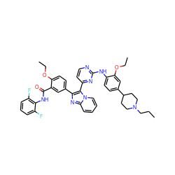 CCCN1CCC(c2ccc(Nc3nccc(-c4c(-c5ccc(OCC)c(C(=O)Nc6c(F)cccc6F)c5)nc5ccccn45)n3)c(OCC)c2)CC1 ZINC000165096665