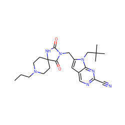 CCCN1CCC2(CC1)NC(=O)N(Cc1cc3cnc(C#N)nc3n1CC(C)(C)C)C2=O ZINC000028958260