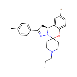 CCCN1CCC2(CC1)Oc1ccc(Br)cc1[C@@H]1CC(c3ccc(C)cc3)=NN12 ZINC000008817424