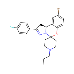 CCCN1CCC2(CC1)Oc1ccc(Br)cc1[C@@H]1CC(c3ccc(F)cc3)=NN12 ZINC000025578484