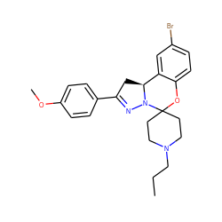 CCCN1CCC2(CC1)Oc1ccc(Br)cc1[C@@H]1CC(c3ccc(OC)cc3)=NN12 ZINC000008817550