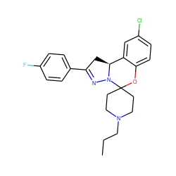 CCCN1CCC2(CC1)Oc1ccc(Cl)cc1[C@@H]1CC(c3ccc(F)cc3)=NN12 ZINC000038147837