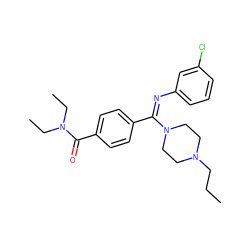 CCCN1CCN(/C(=N\c2cccc(Cl)c2)c2ccc(C(=O)N(CC)CC)cc2)CC1 ZINC000100800862