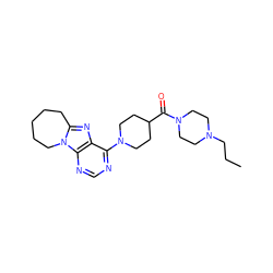 CCCN1CCN(C(=O)C2CCN(c3ncnc4c3nc3n4CCCCC3)CC2)CC1 ZINC000020557096