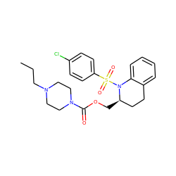 CCCN1CCN(C(=O)OC[C@@H]2CCc3ccccc3N2S(=O)(=O)c2ccc(Cl)cc2)CC1 ZINC000028880202