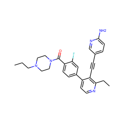 CCCN1CCN(C(=O)c2ccc(-c3ccnc(CC)c3C#Cc3ccc(N)nc3)cc2F)CC1 ZINC000202385064