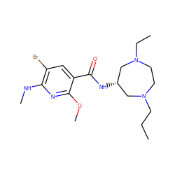 CCCN1CCN(CC)C[C@@H](NC(=O)c2cc(Br)c(NC)nc2OC)C1 ZINC000027843456