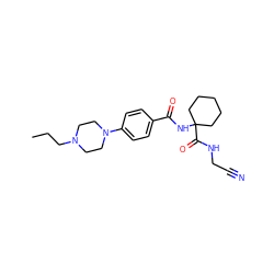 CCCN1CCN(c2ccc(C(=O)NC3(C(=O)NCC#N)CCCCC3)cc2)CC1 ZINC000003954923