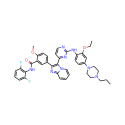 CCCN1CCN(c2ccc(Nc3nccc(-c4c(-c5ccc(OC)c(C(=O)Nc6c(F)cccc6F)c5)nc5ccccn45)n3)c(OCC)c2)CC1 ZINC000165073289