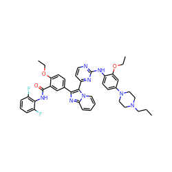 CCCN1CCN(c2ccc(Nc3nccc(-c4c(-c5ccc(OCC)c(C(=O)Nc6c(F)cccc6F)c5)nc5ccccn45)n3)c(OCC)c2)CC1 ZINC000165089274