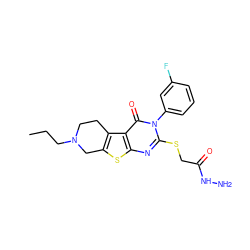 CCCN1CCc2c(sc3nc(SCC(=O)NN)n(-c4cccc(F)c4)c(=O)c23)C1 ZINC000028353715