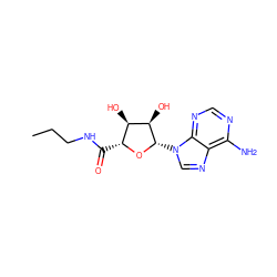 CCCNC(=O)[C@H]1O[C@@H](n2cnc3c(N)ncnc32)[C@H](O)[C@@H]1O ZINC000013796771