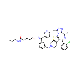 CCCNC(=O)CCCCO/N=C(/c1cccnc1)c1cccc(CN2CCc3c(sc4c3C(c3ccccc3Cl)=N[C@@H](C)c3nnc(C)n3-4)C2)c1 ZINC000027865856