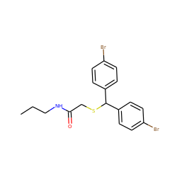 CCCNC(=O)CSC(c1ccc(Br)cc1)c1ccc(Br)cc1 ZINC000103246766