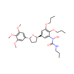 CCCNC(=O)N(O)c1cc([C@H]2CC[C@H](c3cc(OC)c(OC)c(OC)c3)O2)cc(OCCC)c1OCCC ZINC000027715717