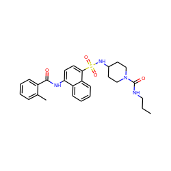 CCCNC(=O)N1CCC(NS(=O)(=O)c2ccc(NC(=O)c3ccccc3C)c3ccccc23)CC1 ZINC000003962053