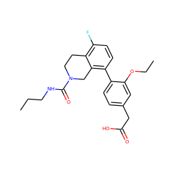 CCCNC(=O)N1CCc2c(F)ccc(-c3ccc(CC(=O)O)cc3OCC)c2C1 ZINC000144106319