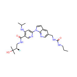 CCCNC(=O)NCc1cnc2c(ccn2-c2cc(NC(C)C)c(C(=O)NC[C@@H](F)C(C)(C)O)cn2)c1 ZINC001772625006