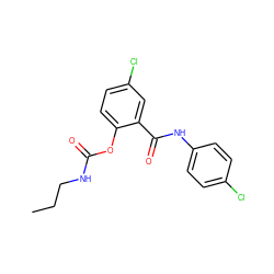 CCCNC(=O)Oc1ccc(Cl)cc1C(=O)Nc1ccc(Cl)cc1 ZINC000103185423