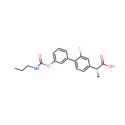 CCCNC(=O)Oc1cccc(-c2ccc([C@@H](C)C(=O)O)cc2F)c1 ZINC000143694481