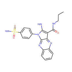 CCCNC(=O)c1c(N)n(-c2ccc(S(N)(=O)=O)cc2)c2nc3ccccc3nc12 ZINC000002403517