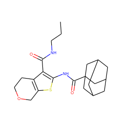 CCCNC(=O)c1c(NC(=O)C23CC4CC(CC(C4)C2)C3)sc2c1CCOC2 ZINC000084602114