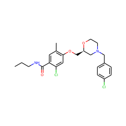 CCCNC(=O)c1cc(C)c(OC[C@@H]2CN(Cc3ccc(Cl)cc3)CCO2)cc1Cl ZINC000095607363