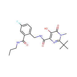 CCCNC(=O)c1cc(F)ccc1CNC(=O)c1nc(C(C)(C)C)n(C)c(=O)c1O ZINC000029047534