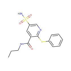 CCCNC(=O)c1cc(S(N)(=O)=O)cnc1Sc1ccccc1 ZINC000049089556