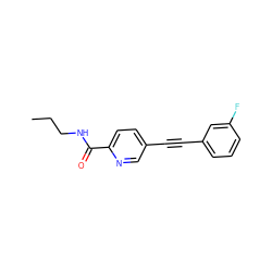 CCCNC(=O)c1ccc(C#Cc2cccc(F)c2)cn1 ZINC000096933553