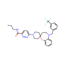 CCCNC(=O)c1ccc(N2CCC3(CC2)CCN(Cc2cccc(C(F)(F)F)c2)c2ccccc2O3)nn1 ZINC000095594551