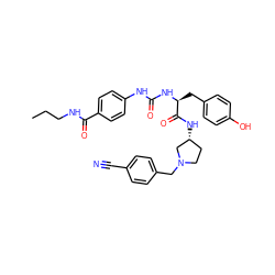 CCCNC(=O)c1ccc(NC(=O)N[C@@H](Cc2ccc(O)cc2)C(=O)N[C@@H]2CCN(Cc3ccc(C#N)cc3)C2)cc1 ZINC000044351556