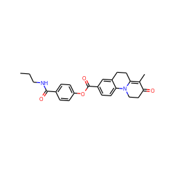 CCCNC(=O)c1ccc(OC(=O)c2ccc3c(c2)CCC2=C(C)C(=O)CCN23)cc1 ZINC000028358568