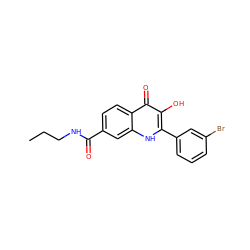 CCCNC(=O)c1ccc2c(=O)c(O)c(-c3cccc(Br)c3)[nH]c2c1 ZINC000015952299