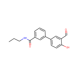 CCCNC(=O)c1cccc(-c2ccc(O)c(C=O)c2)c1 ZINC000169699678