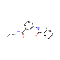 CCCNC(=O)c1cccc(NC(=O)c2ccccc2Cl)c1 ZINC000012138251