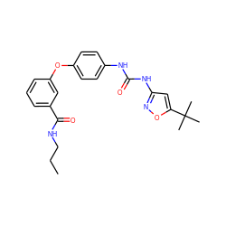 CCCNC(=O)c1cccc(Oc2ccc(NC(=O)Nc3cc(C(C)(C)C)on3)cc2)c1 ZINC000013589521