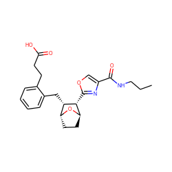 CCCNC(=O)c1coc([C@@H]2[C@H]3CC[C@@H](O3)[C@@H]2Cc2ccccc2CCC(=O)O)n1 ZINC000169367287