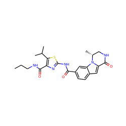 CCCNC(=O)c1nc(NC(=O)c2ccc3cc4n(c3c2)[C@H](C)CNC4=O)sc1C(C)C ZINC000218259161