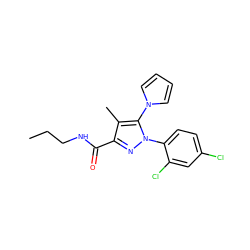 CCCNC(=O)c1nn(-c2ccc(Cl)cc2Cl)c(-n2cccc2)c1C ZINC000066259705