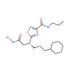 CCCNC(=O)c1noc([C@H](CCCC2CCCCC2)CC(=O)NO)n1 ZINC000038445099